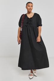 Simply Be Black Print Bow Front Midi Dress With Pockets - Image 1 of 4