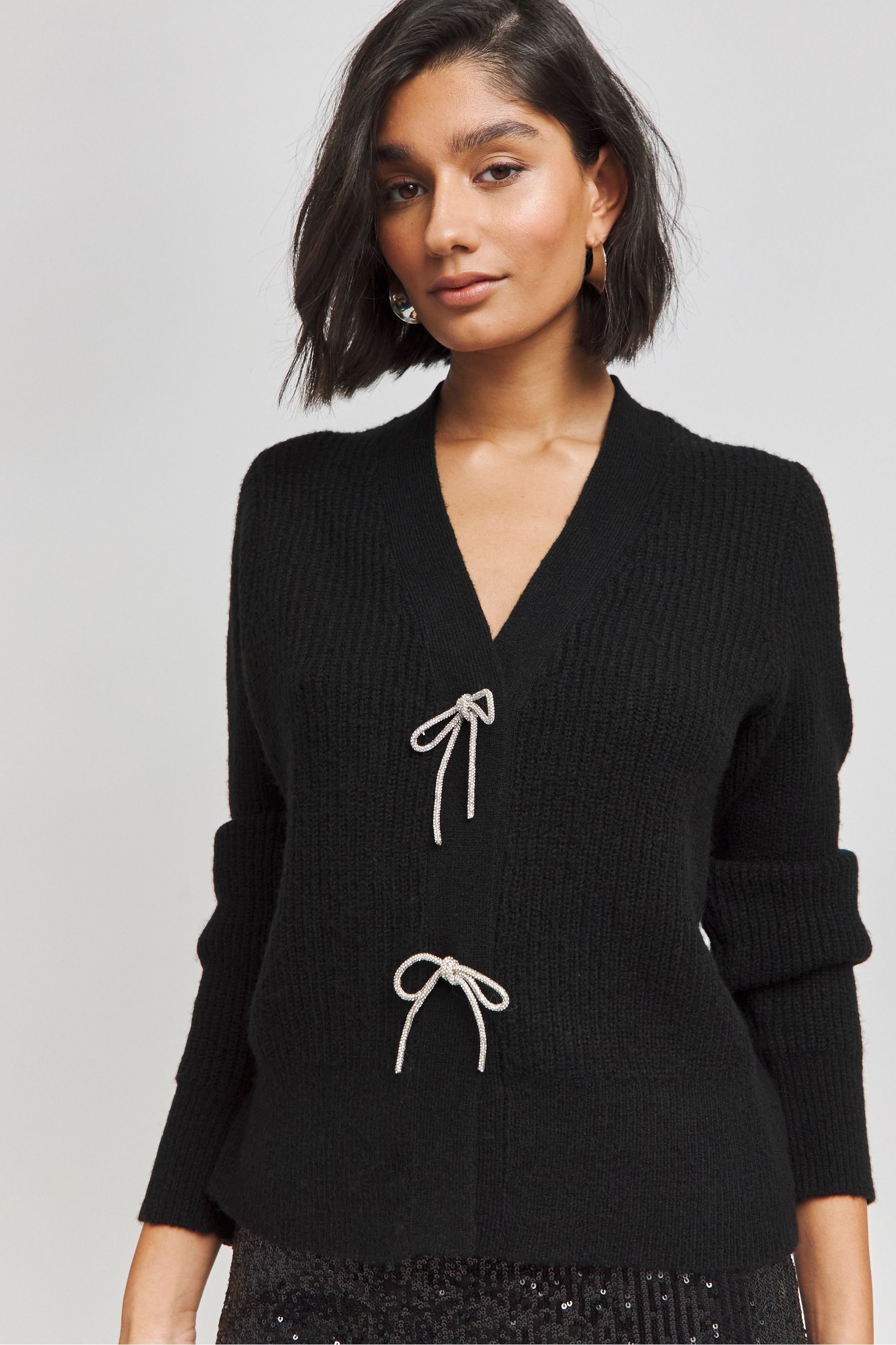Buy Simply Be Black Diamante Bow Cardigan from the Next UK online shop