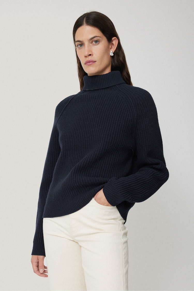 Jigsaw Blue Merino Fisherman Rib Jumper - Image 1 of 7