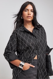 Simply Be Black Oversized 100% Cotton Embellished Shirt - Image 1 of 4