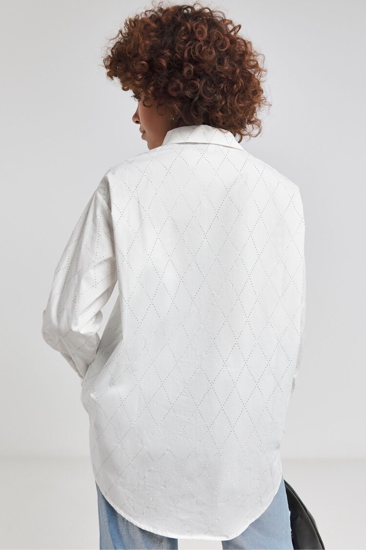 Simply Be White Oversized 100% Cotton Embellished Shirt - Image 2 of 4