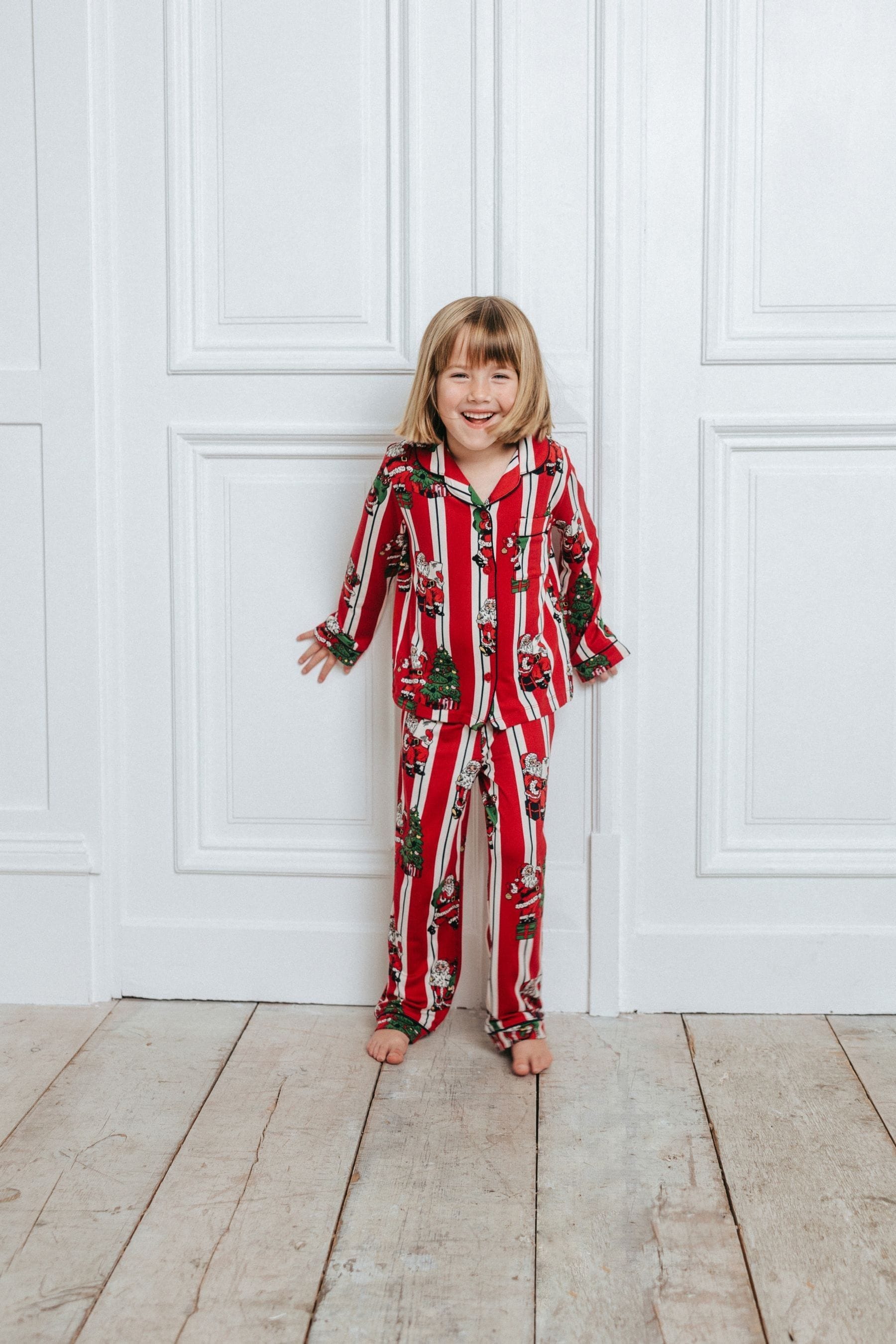 Chelsea Peers Red Kids Christmas Santa Stripe Print Long Pyjama Set 7 8 Yrs Girls