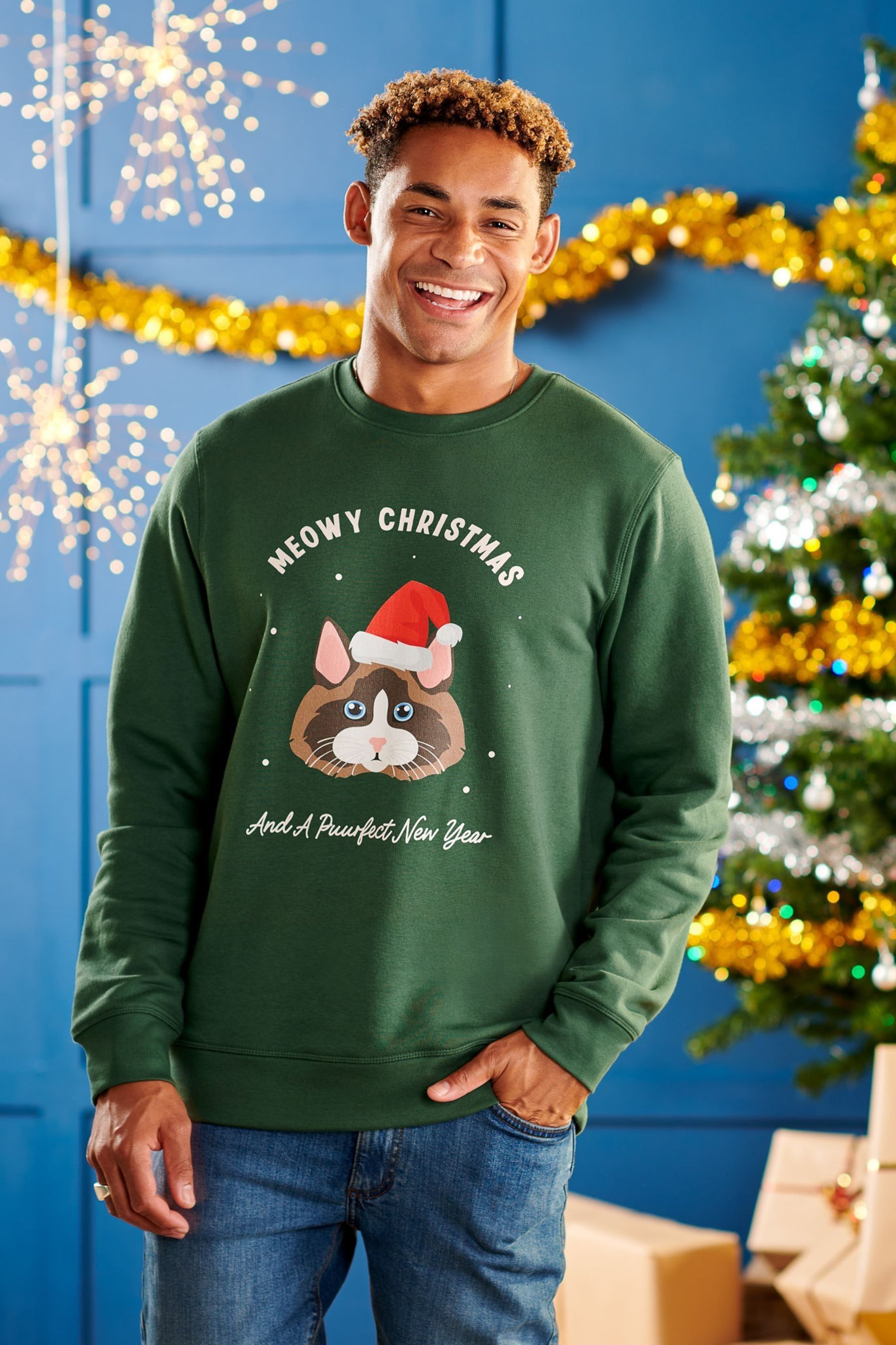 Buy Oakdene Mens Red Personalised Red Cat Breed Christmas Jumper from the Next UK online shop