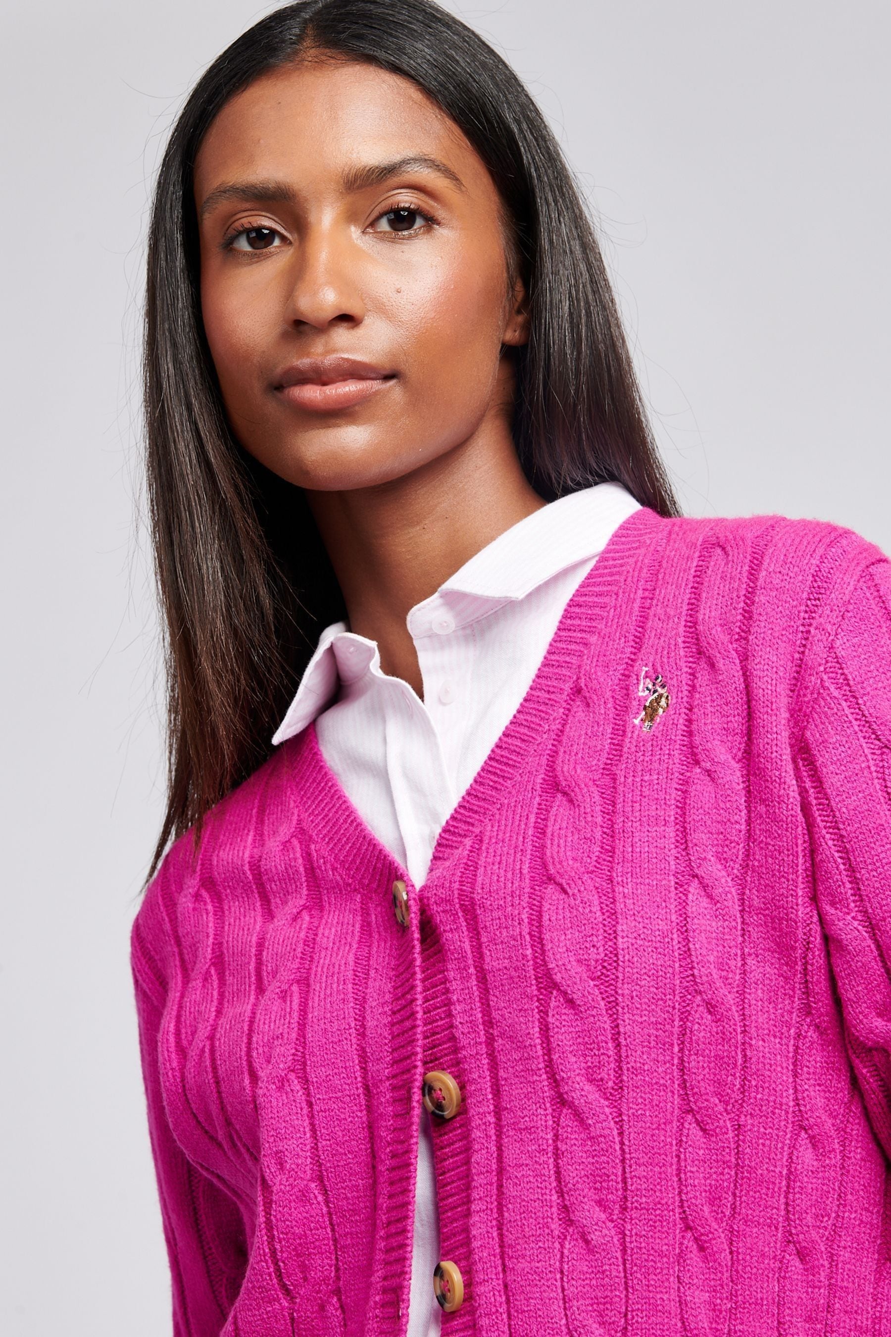 Buy U.S. Polo Assn Pink Womens Cable Knit Cardigan from the Next UK online shop