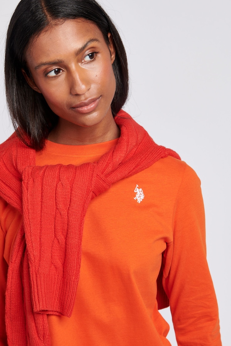 U.S. Polo Assn Orange Womens Long Sleeve 100% Cotton T-Shirt - Image 2 of 6