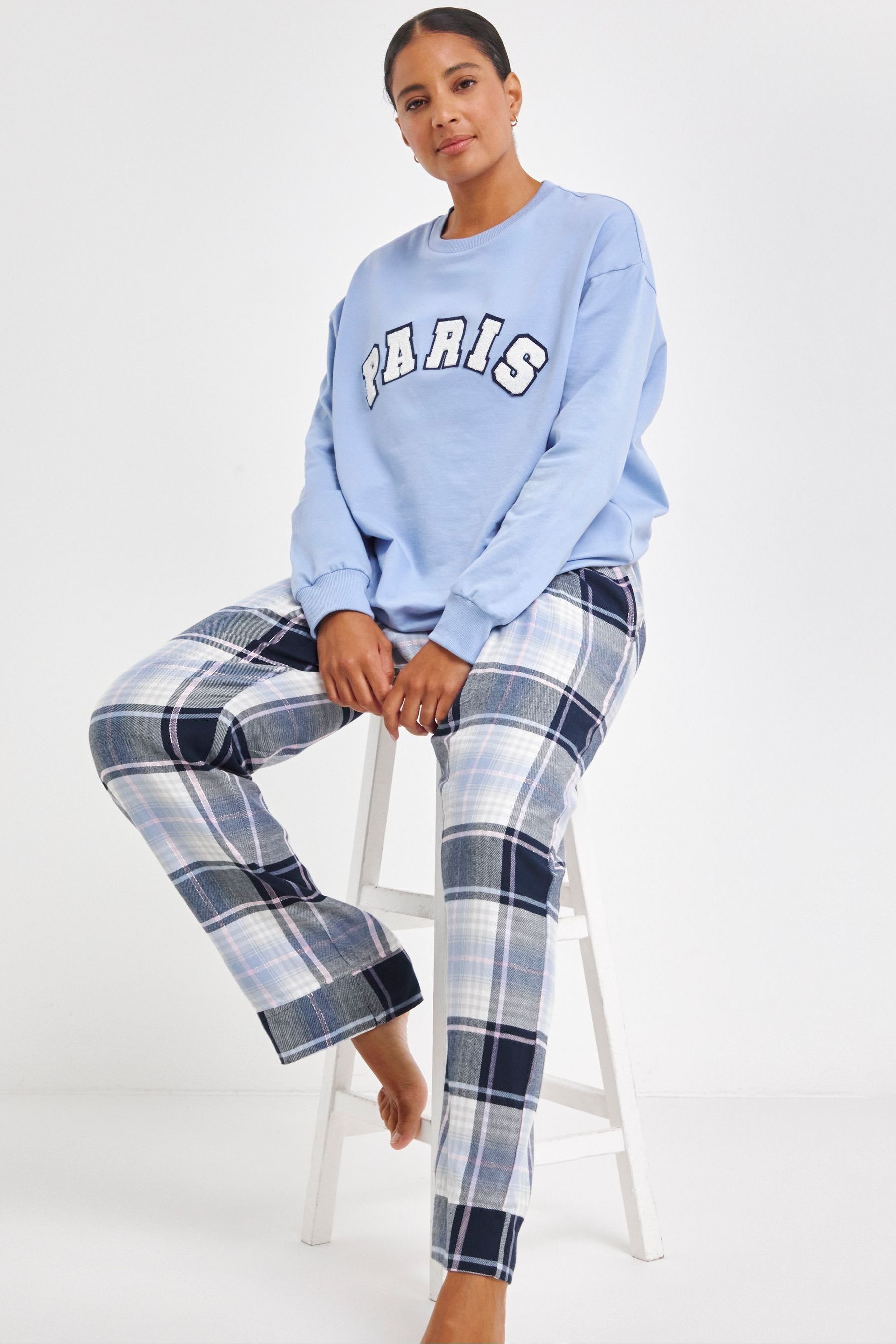 Buy Simply Be Blue 100 Cotton Sweatshirt With Check Pyjamas Bottoms from the Next UK online shop