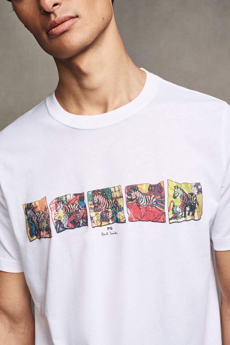 PS Paul Smith Graphic Line Up 100% Cotton White T-Shirt - Image 5 of 5