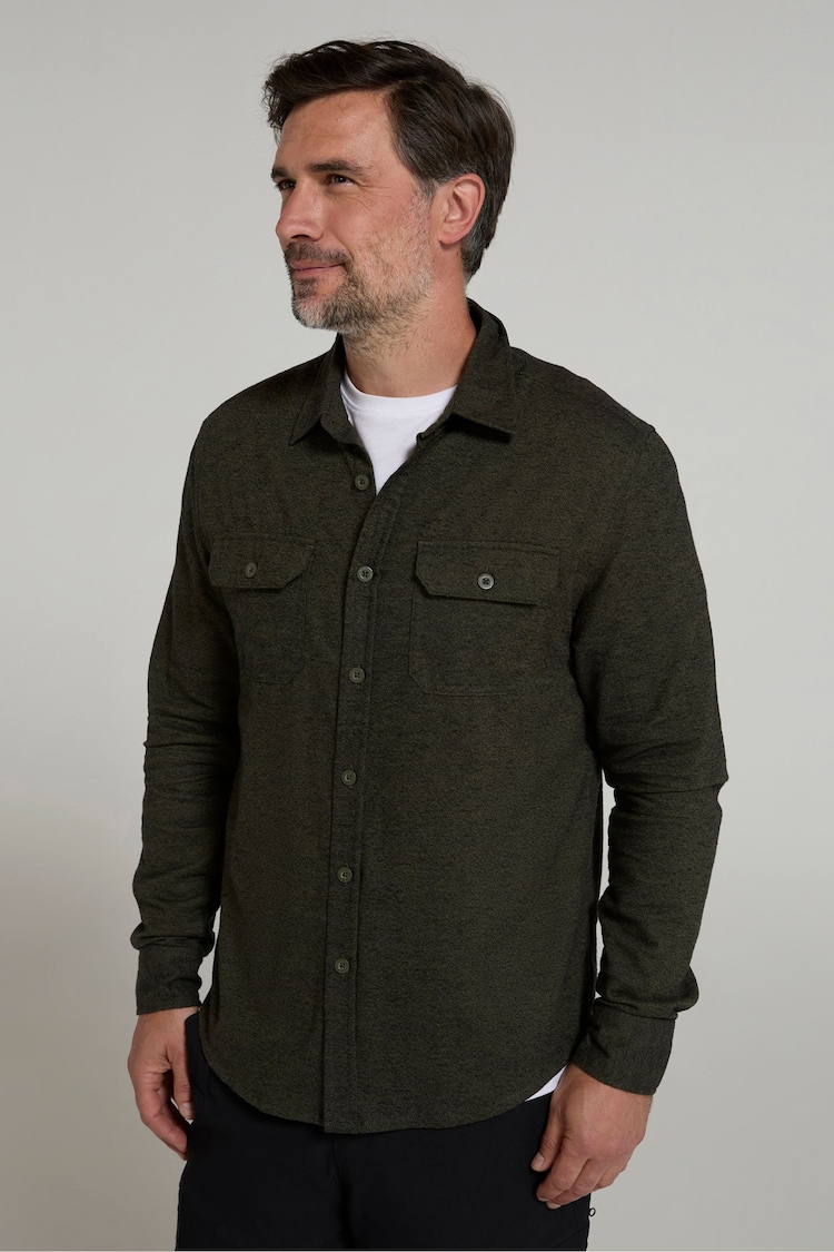 Mountain Warehouse Dark Green Mens Trace Flannel 100% Cotton Long Sleeve Shirt - Image 1 of 4