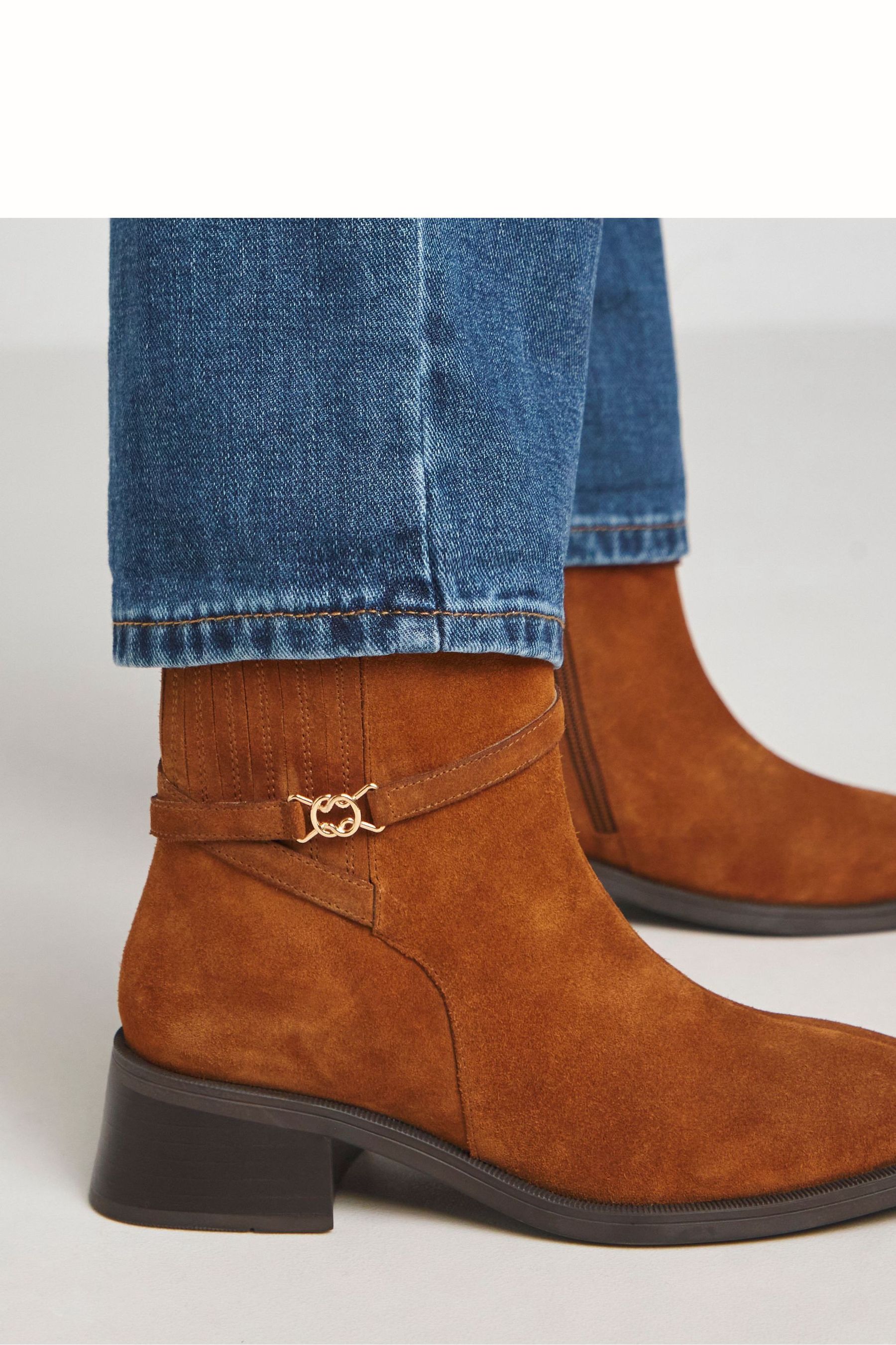 Buy JD Williams Natural Suede Square Toe Boots With Concealed Gusset In Wide Fit from the Next UK online shop