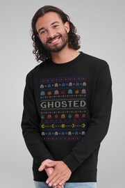 All + Every Black Pac Man Halloween Ghosted Mens Sweatshirt - Image 2 of 4