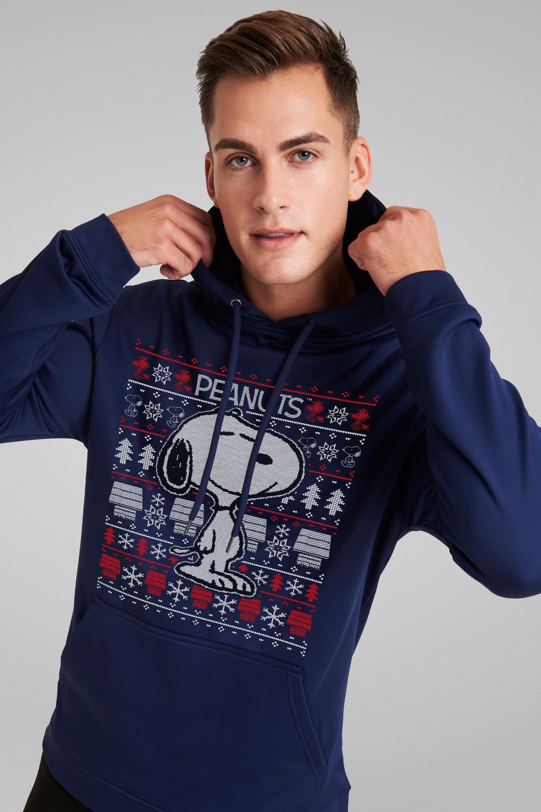 All Every Blue Peanuts Snoopy Christmas Knit Pattern Mens Hooded Sweatshirt