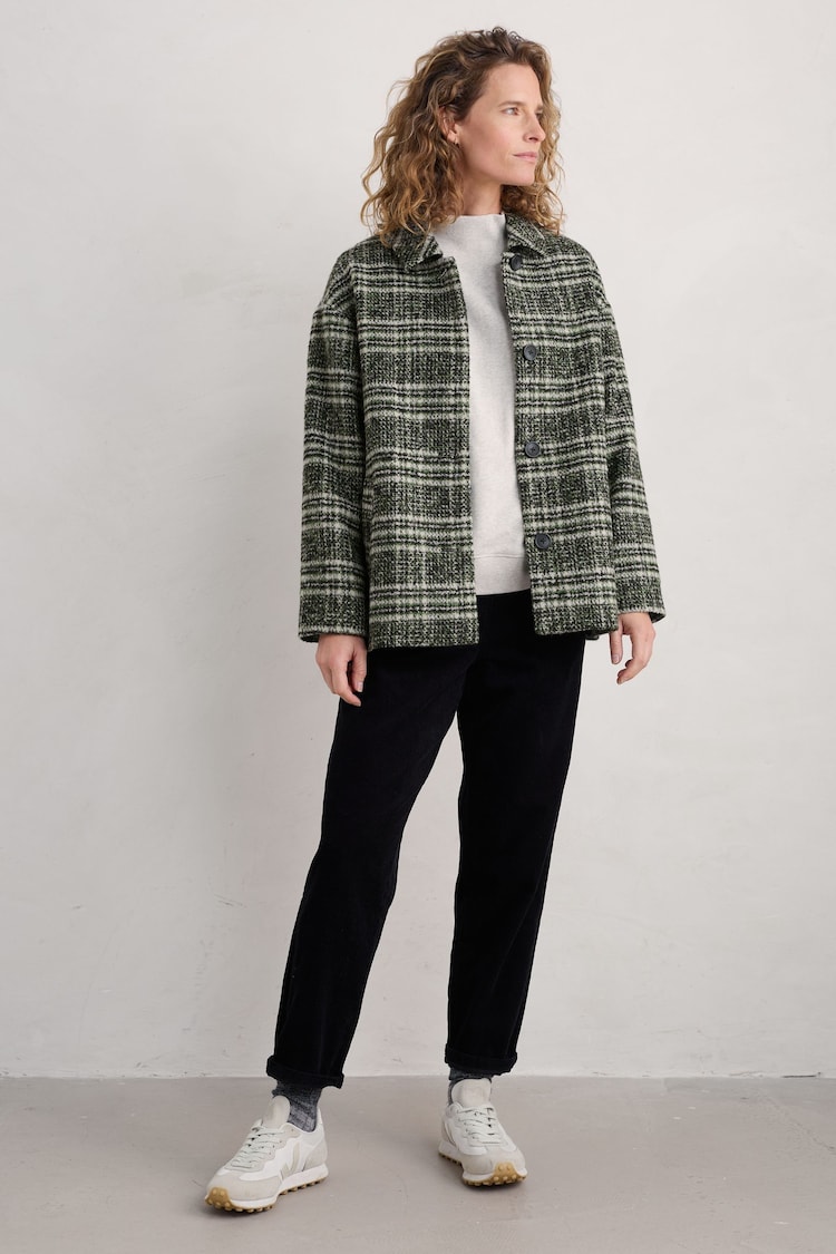 Seasalt Cornwall Green Beamwind Checked Wool Blend Coat - Image 1 of 5