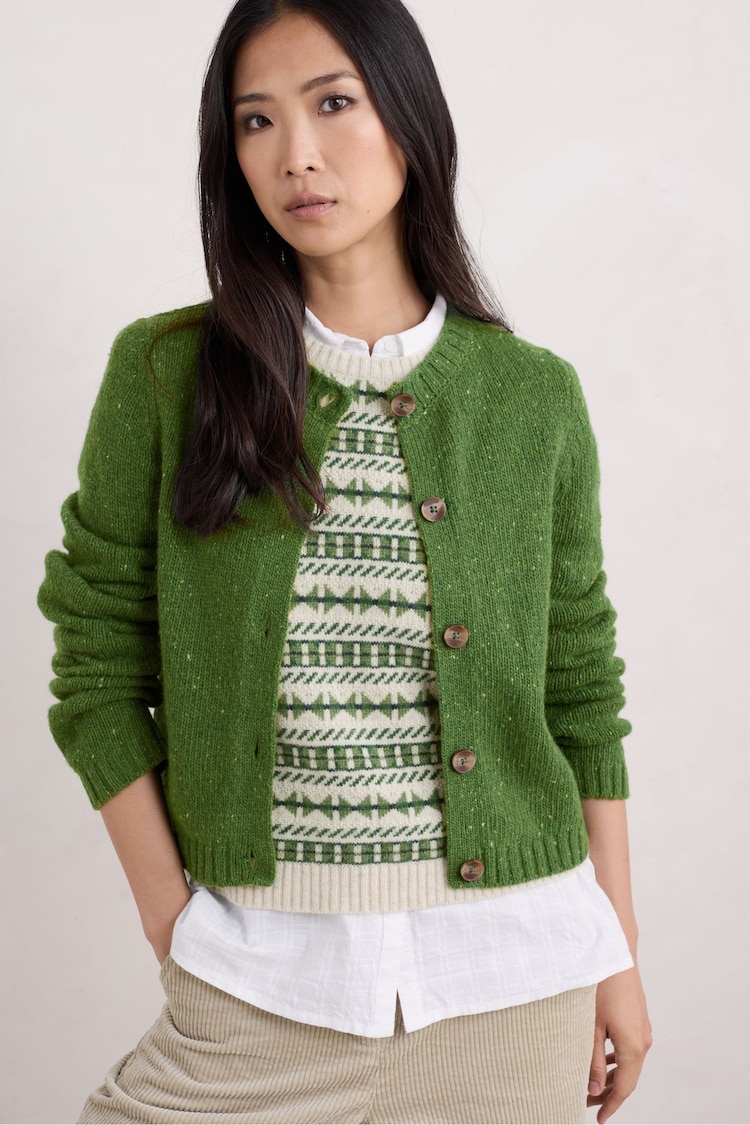 Seasalt Cornwall Green Dawson Pick Merino-rich Cardigan - Image 1 of 5