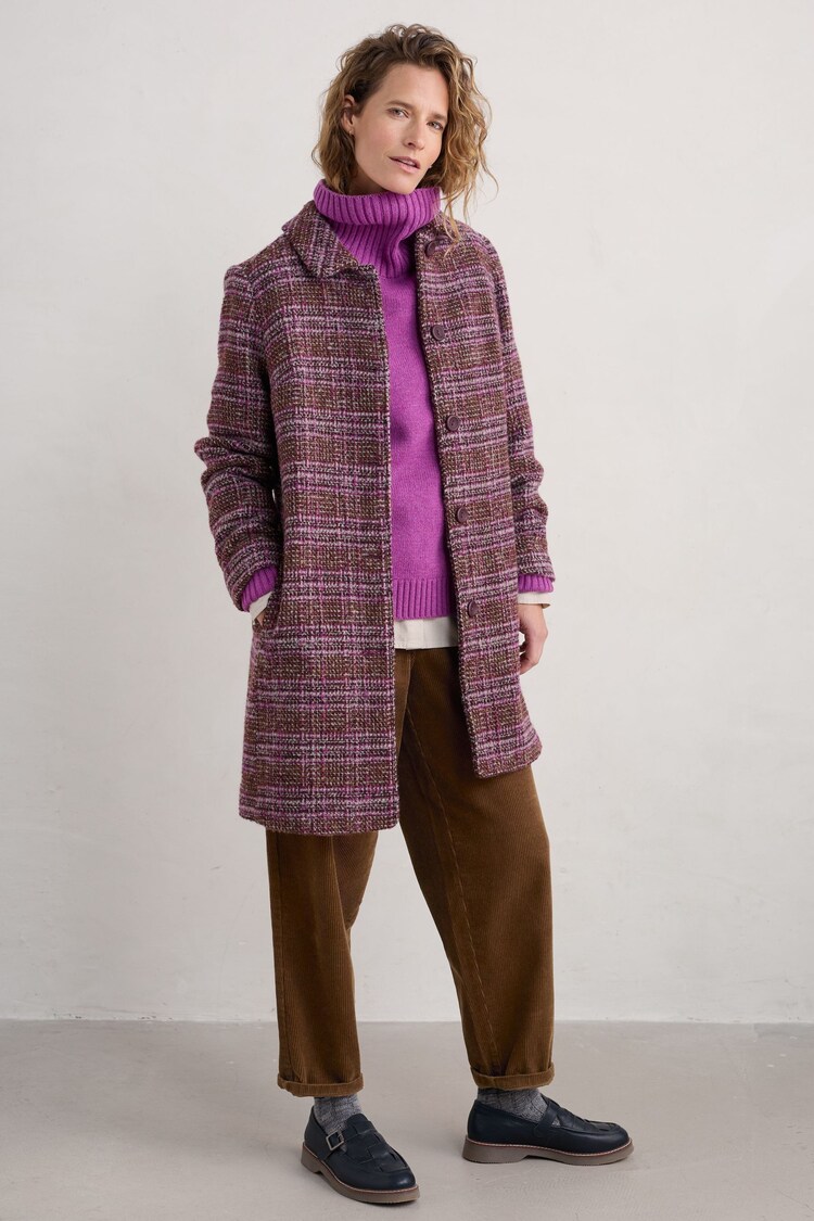 Seasalt Cornwall Brown Wood Cabin Wool Blend Twill Coat - Image 1 of 5