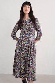 Seasalt Cornwall Black Wild Bouquet 3/4 Sleeve Midi Dress - Image 3 of 5