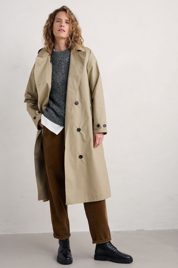 Seasalt Cornwall Natural 100% Organic Cotton Penweathers Waterproof Trench Coat - Image 1 of 5