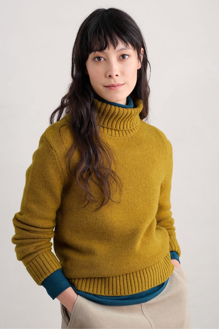 Seasalt Cornwall Yellow Braque Lambswool Blend Roll Neck Jumper - Image 1 of 5