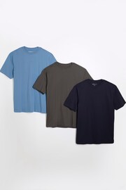 River Island Blue Slim Fit 100% Cotton T-Shirts 3 Pack - Image 1 of 6