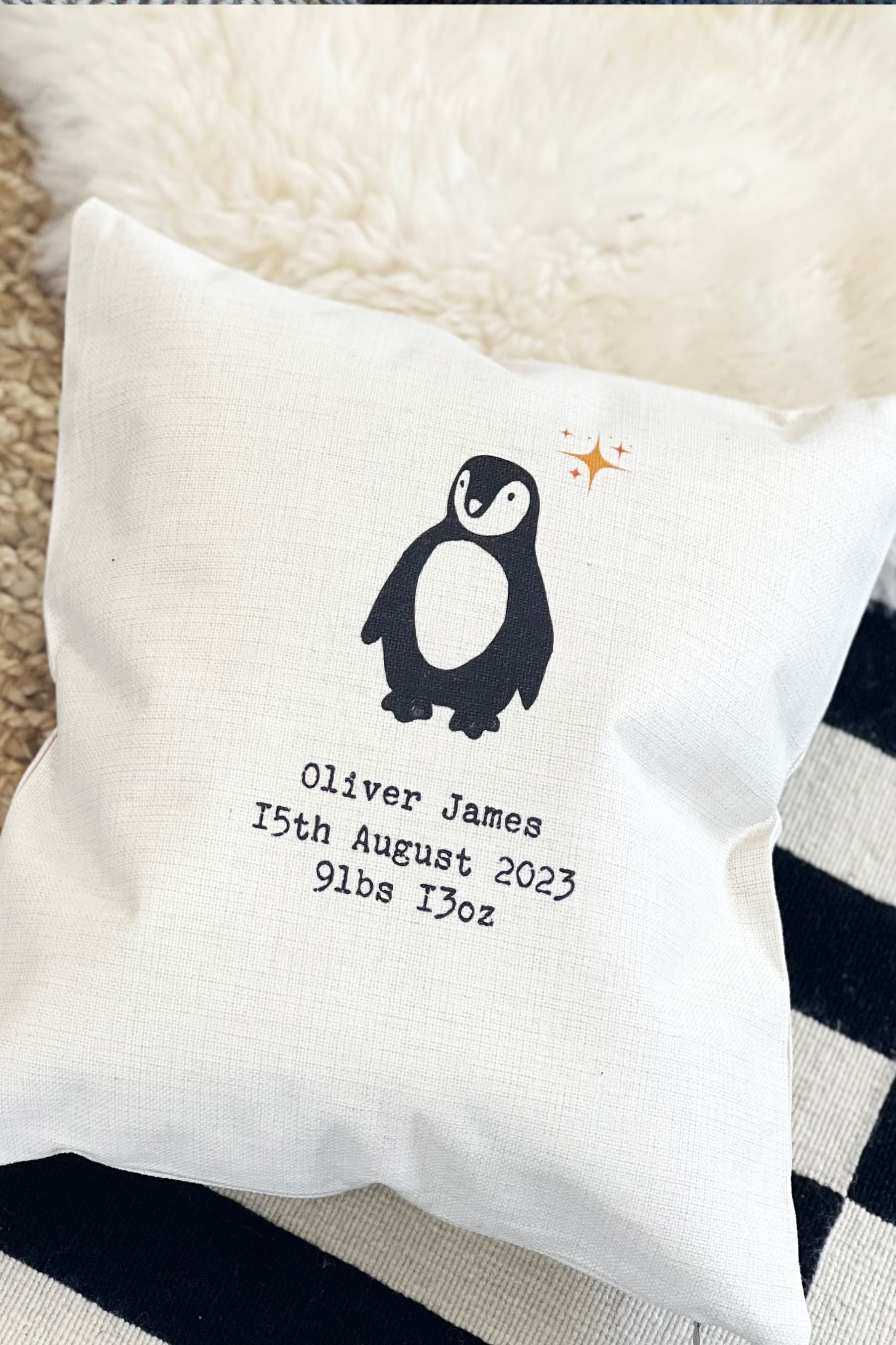 Buy 100 Linen New Baby Personalised Penguin Cushion by Solesmith from the Next UK online shop
