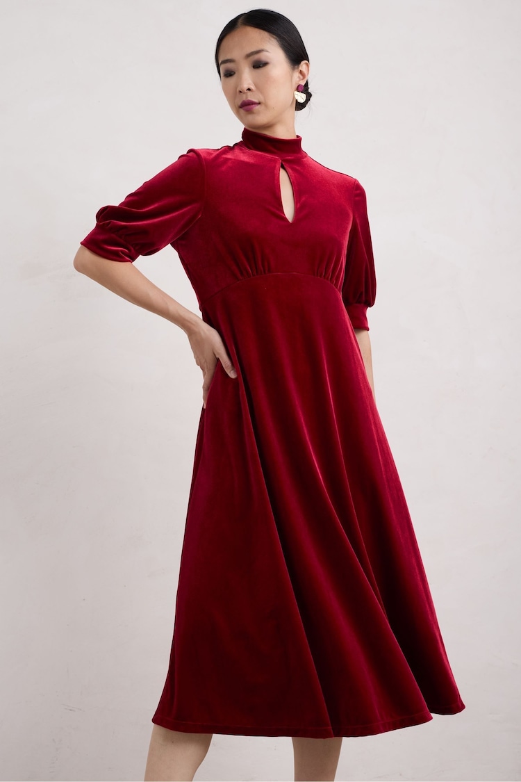 Seasalt Cornwall Red Four Lanes Velvet Empire Line Midi Dress - Image 1 of 5