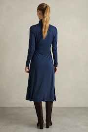 Reiss Blue Casey Draped Jersey Midi Dress - Image 4 of 6