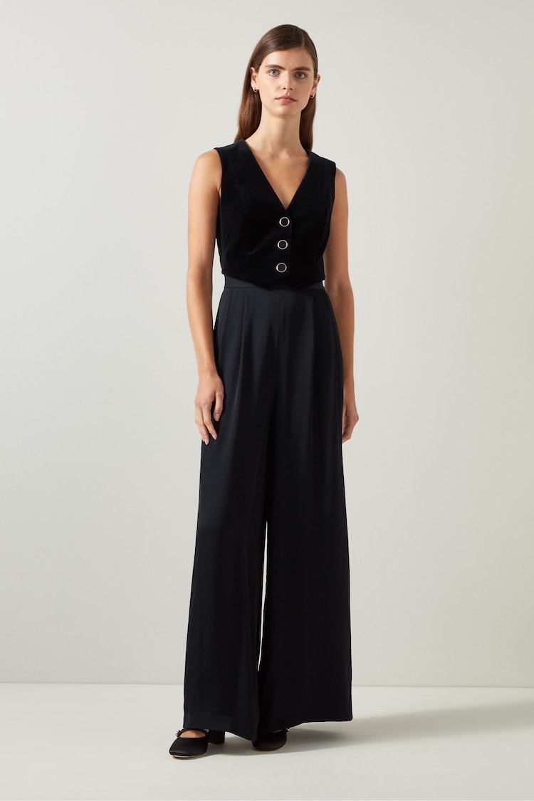 LK Bennett Black Carine Waistcoat Culotte Jumpsuit - Image 1 of 3