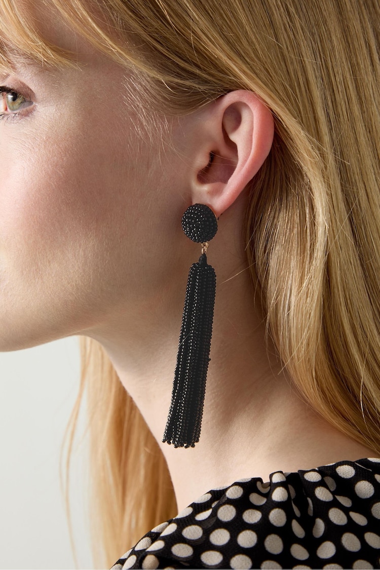 LK Bennett Natural Estel Tassel Bead Drop Earrings - Image 1 of 2