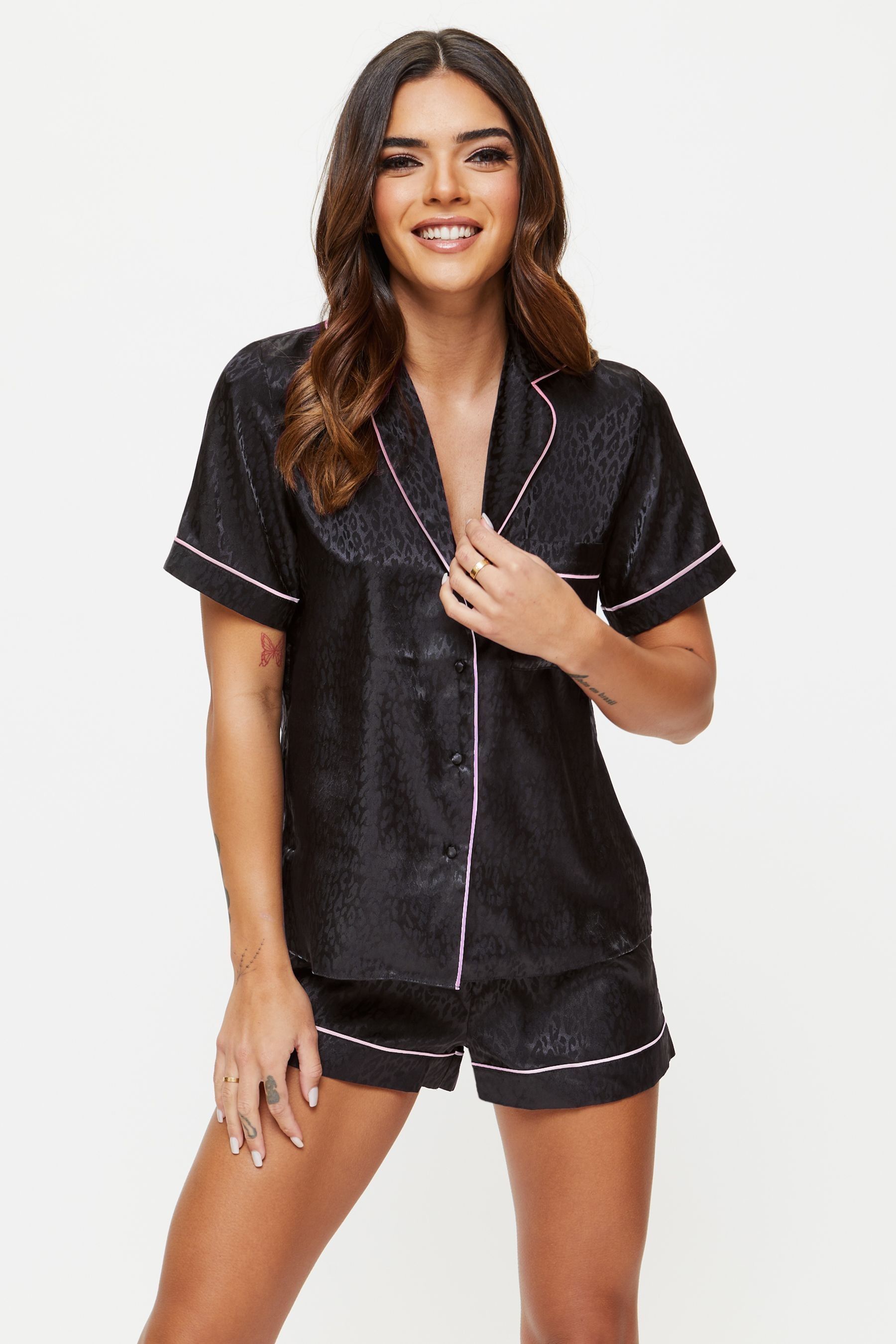 Ann Summers Black Signature Satin Revere Pyjamas Set Large Womens