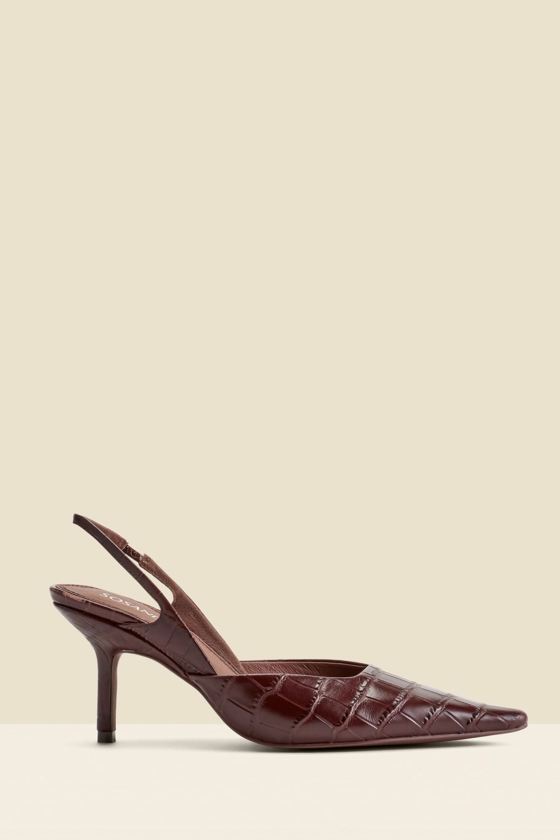 Sosandar Brown Croc Effect Leather Slingback Heels