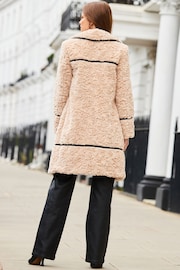 Sosandar Natural Faux Leather Trim Longline Borg Coat - Image 4 of 5