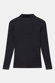 Mint Velvet Black Sheer Rib Polo Shirt - Image 4 of 4