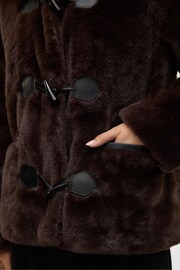 VERO MODA Brown Faux Fur High Neck Toggle Jacket - Image 2 of 6