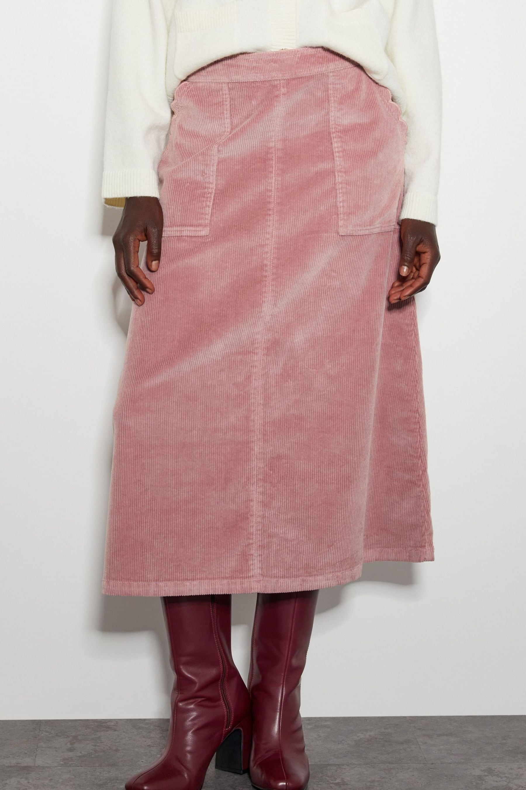Pink corduroy midi skirt outlet