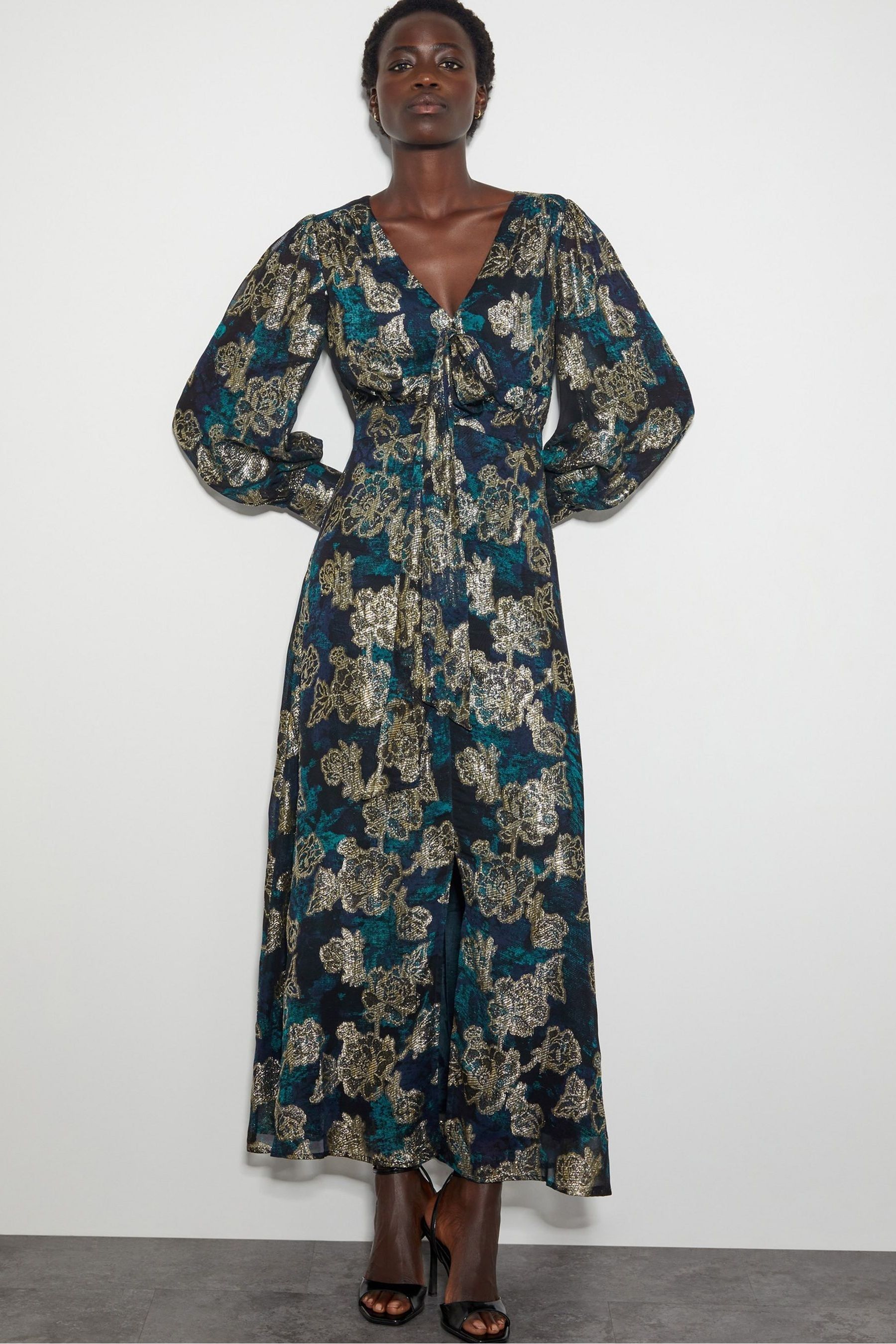 Buy Monsoon Blue Tora Foil Floral Maxi Dress from the Next UK online shop