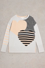 White Stuff Natural Olive Stripe Heart Jumper - Image 5 of 6