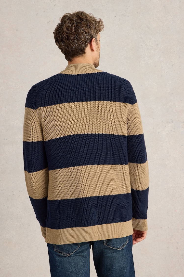 White Stuff Brown 100% Cotton Block Stripe Funnel Neck Jumper - Image 2 of 6