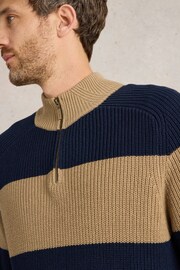 White Stuff Brown 100% Cotton Block Stripe Funnel Neck Jumper - Image 4 of 6