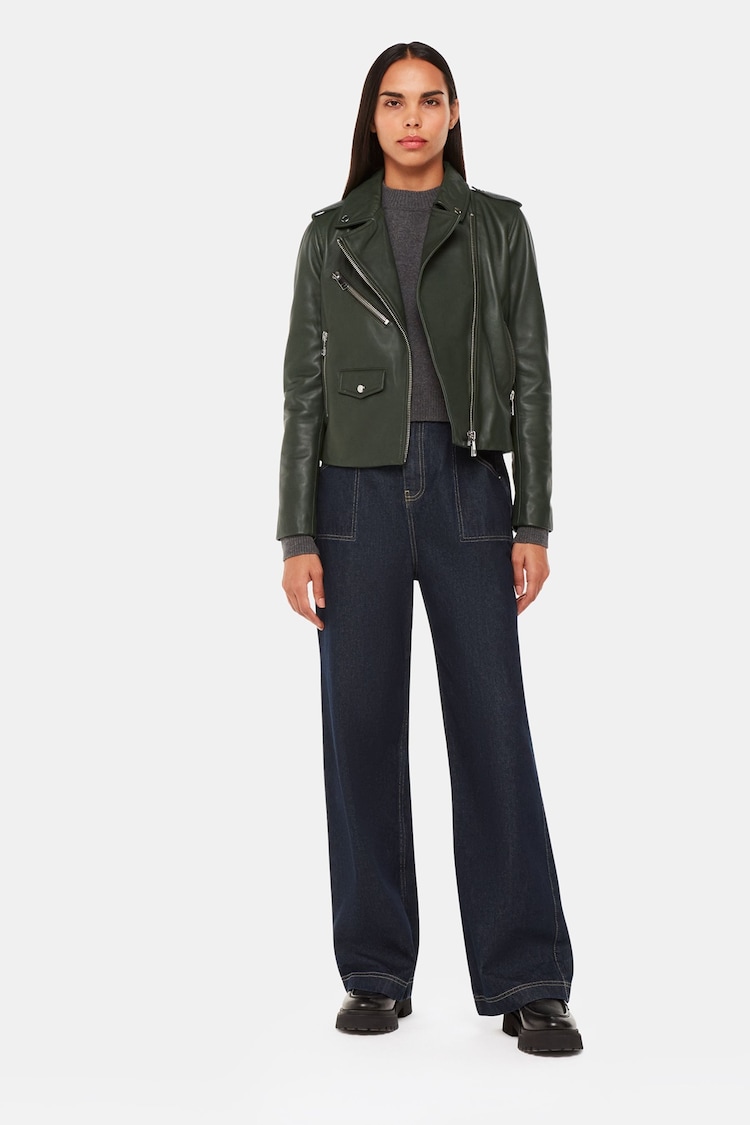 Whistles Green Agnes Pocket Leather Jacket - Image 2 of 5