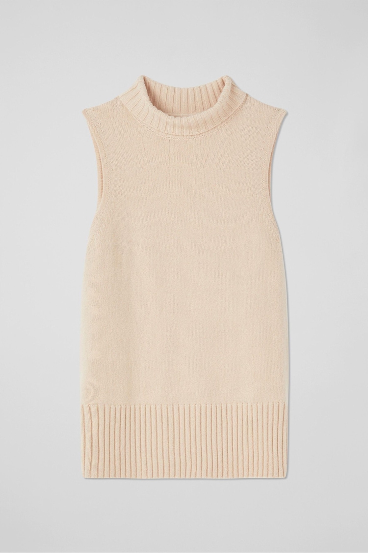 LK Bennett Natural Frances Camel Roll Neck Knitted Relaxed Sleeveless T-Shirt - Image 4 of 4