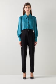 LK Bennett Green Sonya Teal Viscose Crepe Shirt With Sparkle Button - Image 2 of 5