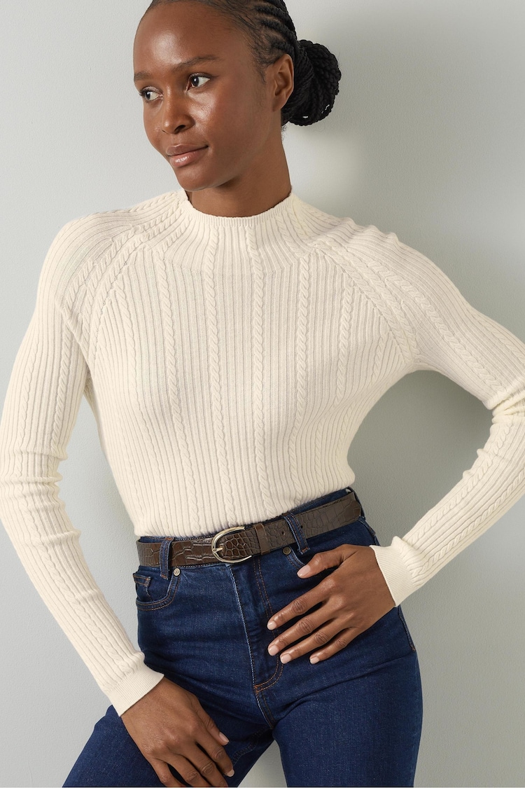 LK Bennett Cream West Coconut Milk Cable Stitch Sweater - Image 1 of 5