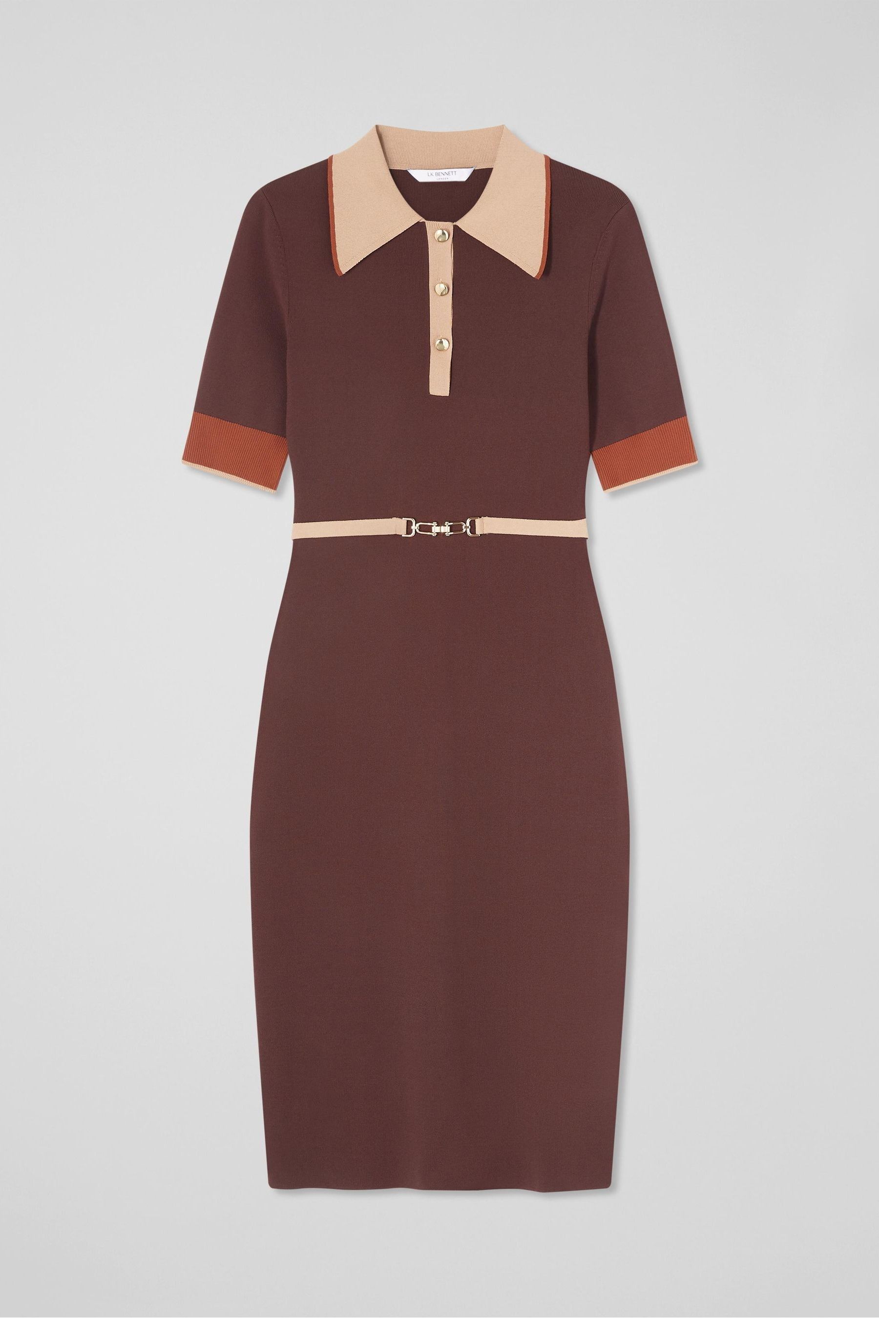 Buy LK Bennett Brown Rosey Chocolate Brown Chain Belt Trim Milano Knit Dress from the Next UK online shop