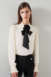 LK Bennett Cream Rose Birch & Black Crepe Blouse With Corsage Detail - Image 3 of 5