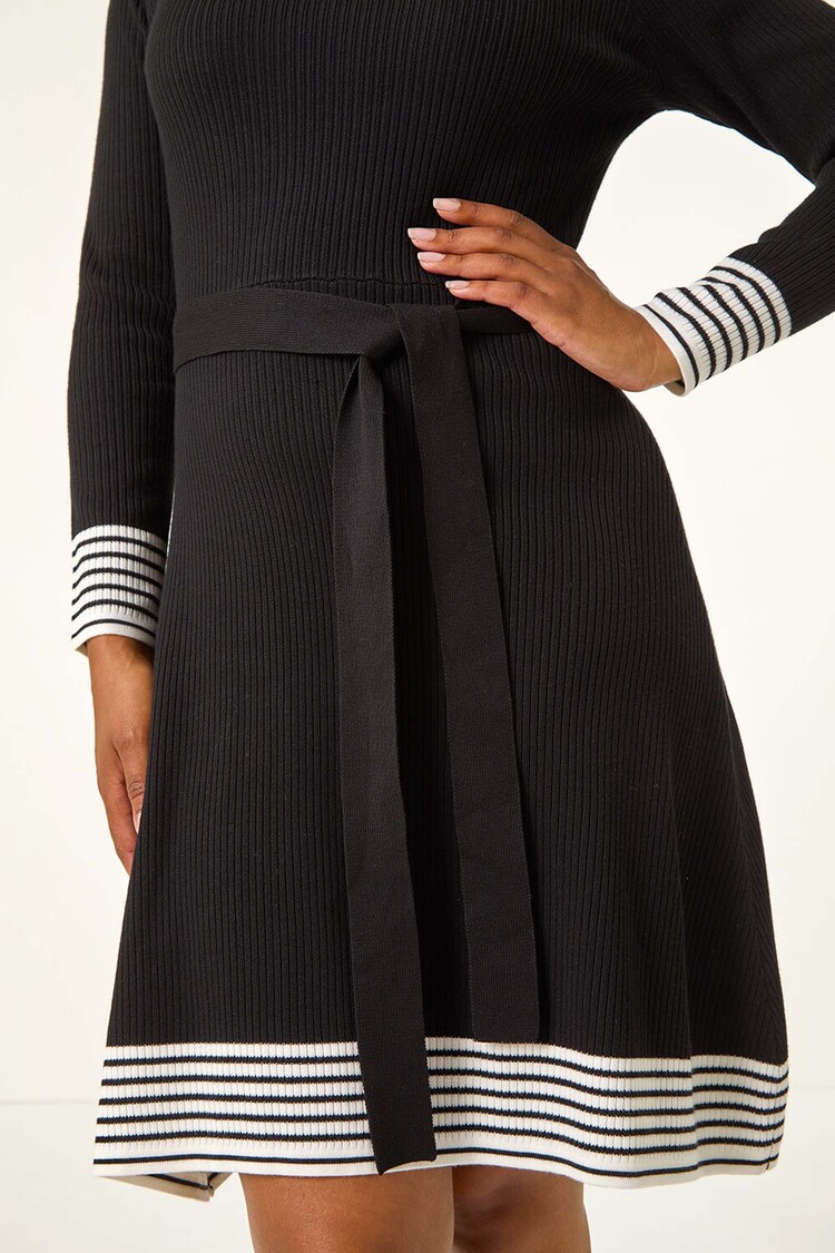 Roman Black Petite Stripe Detail Knit Dress - Image 5 of 5