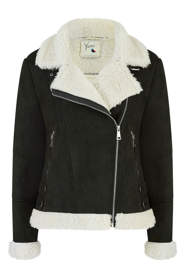 Yumi Black Faux Suede And Shearling Biker Jacket - Image 5 of 5