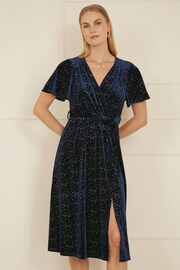 Yumi Blue Velvet Sparkle Wrap Midi Dress - Image 1 of 5