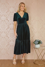 Yumi Green Velvet Midi Dress - Image 1 of 5