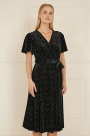 Yumi Black Velvet Sparkle Wrap Midi Dress - Image 1 of 5