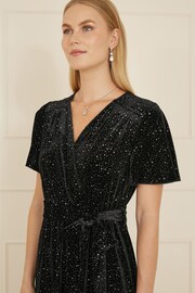 Yumi Black Velvet Sparkle Wrap Midi Dress - Image 4 of 5