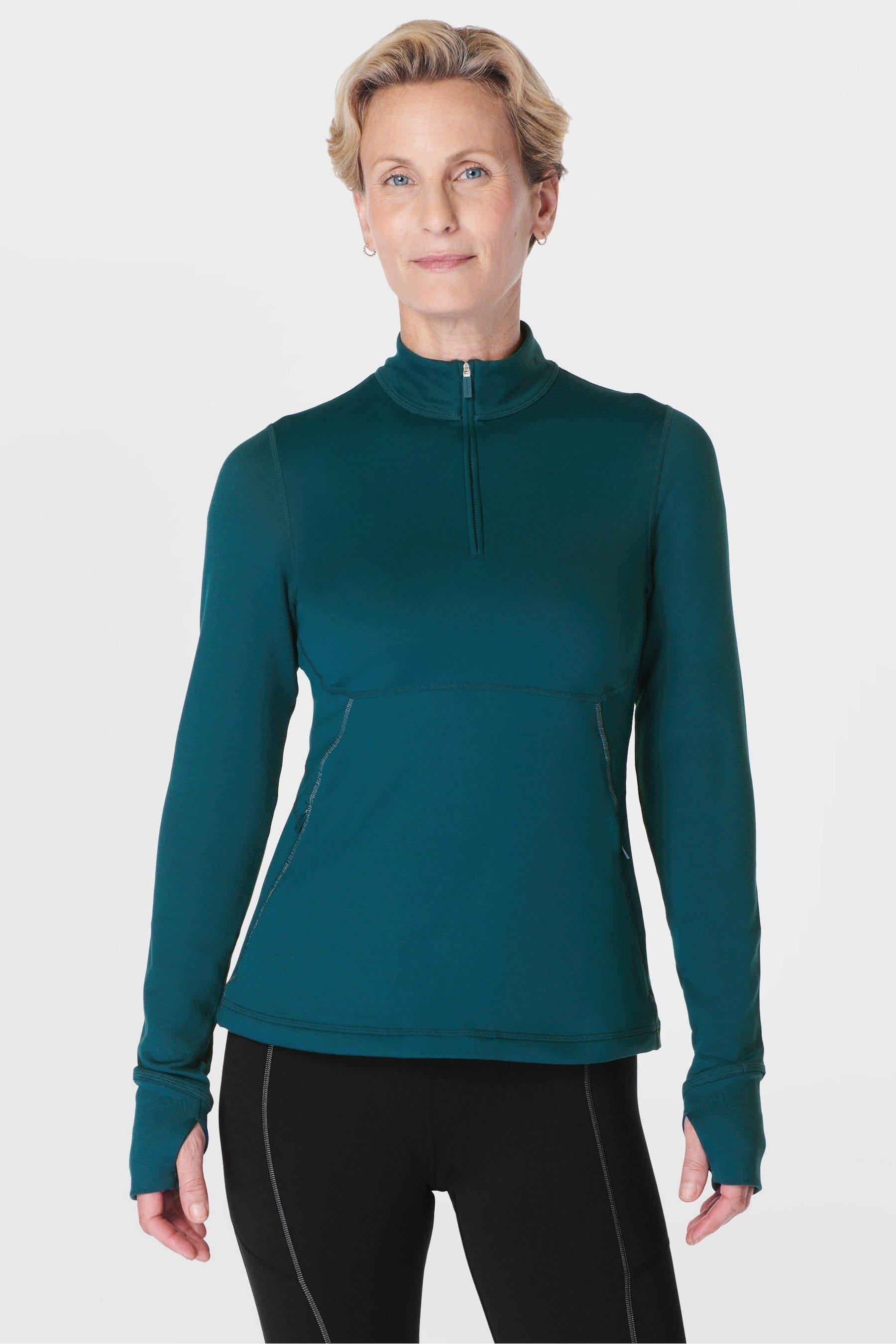 Sweaty Betty Green Therma Boost Running Half Zip sweat top